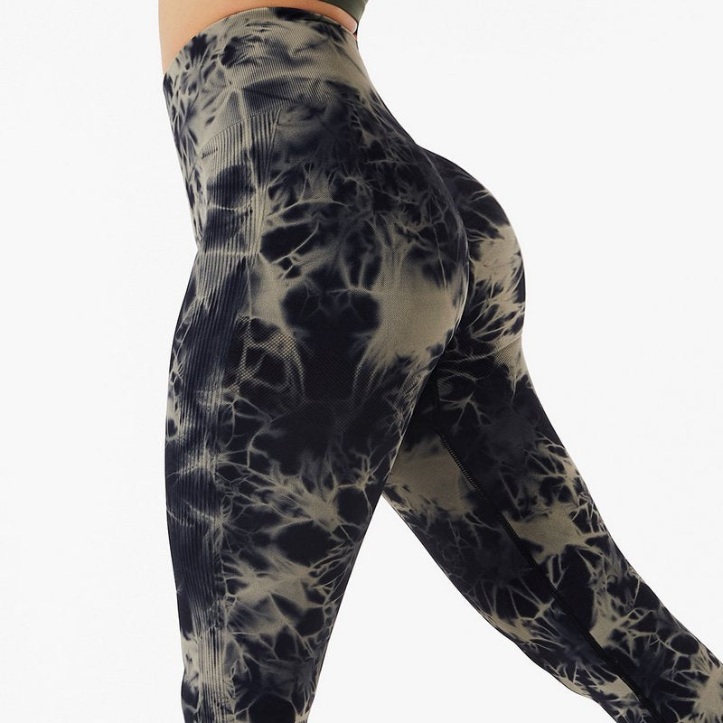 Women Fitness Workout Sport Gym High Waist Seamless Booty Marble Tie Dye Scrunch Butt Pant Yoga Leggings