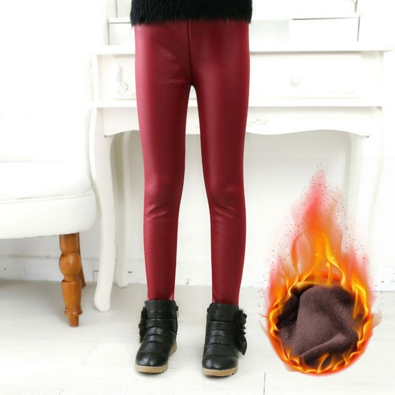 Winter Warm Pu Leather Leggings Girls Sexy High Waist Thermal Tights Pants Thick Fleece Slim Black Stretchy Pants Leggings