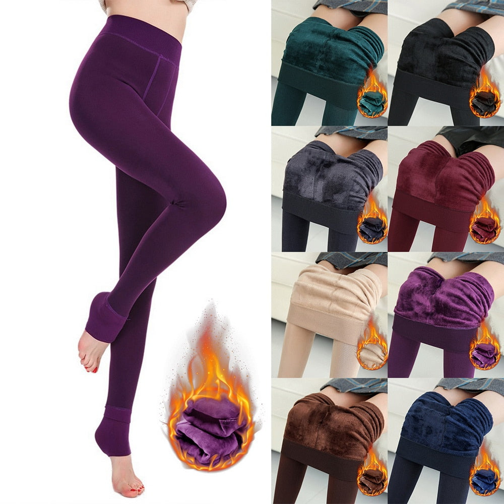 Winter Warm Leggings Women's Thermal Pants Polar Pantyhose Sock Lined Pants Velvet Tights Skin Effect High Waist Wool Leggings