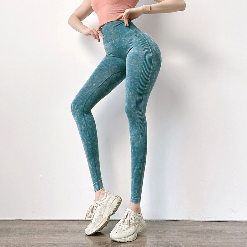 Women Washed Denim Yoga Pants High Waisted Gym Leggings Butt Lift Push Up Workout Sport Tights Pants Tights Fitness Gym Clothing