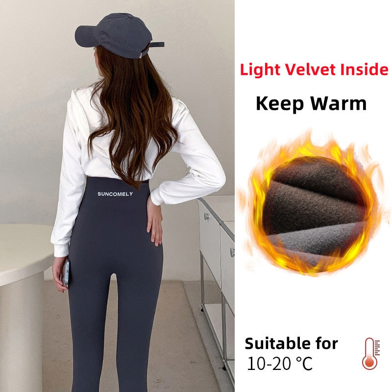 High Waisted Yoga Pants Full-length Leggings Solid Slimming Sports Tights Woman Butt Lifting Leggings Fitness Velvet Warm Leggin