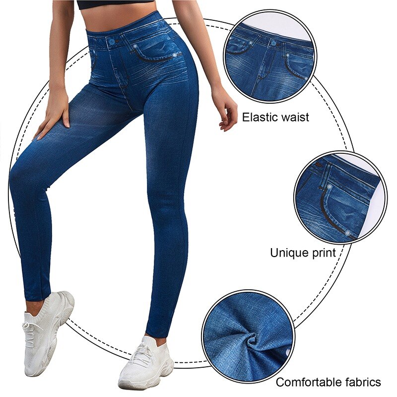 Push Up Seamless High Waist Denim Print Jeans Leggings Women Autumn and Winter Elastic Denim Pants Skinny Leggins Mujer Dropship