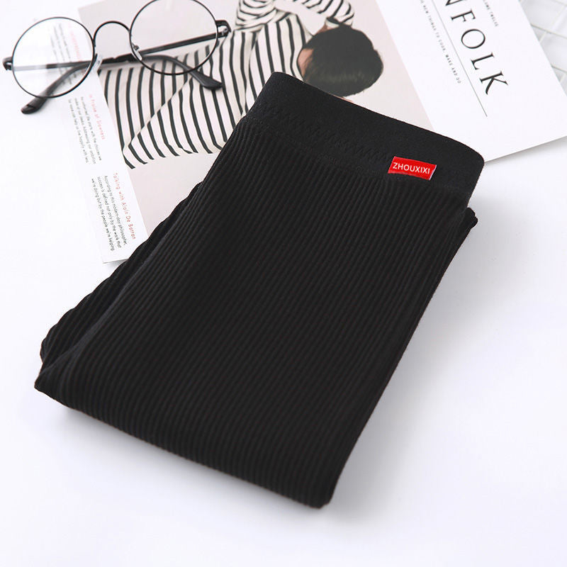 Winter Warm Leggings Women High Waist Ribbed Leggings Thicken Fleece Thermal Pants Casual Slim Solid Colors Elasticity Tights