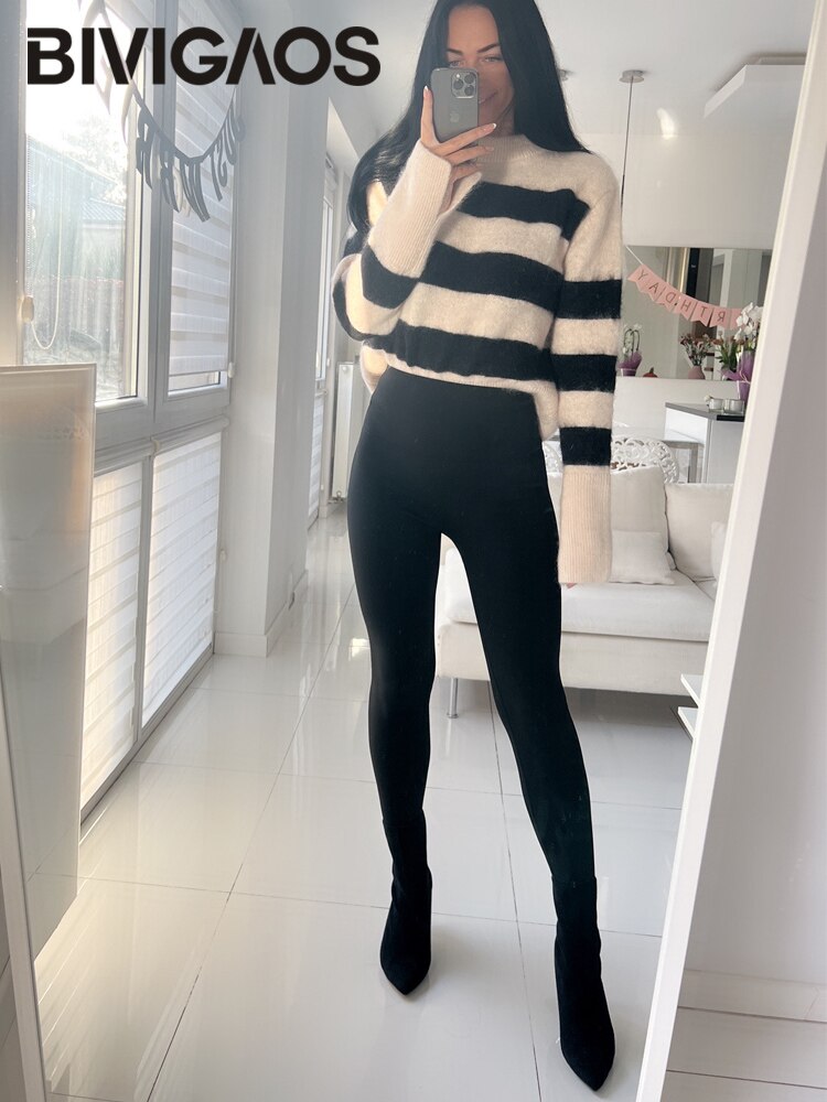 BIVIGAOS Autumn Winter High Waist Velvet Thicken Shark Pants Women's Seamless Fleece Warm Leggings Slim Casual Leggings