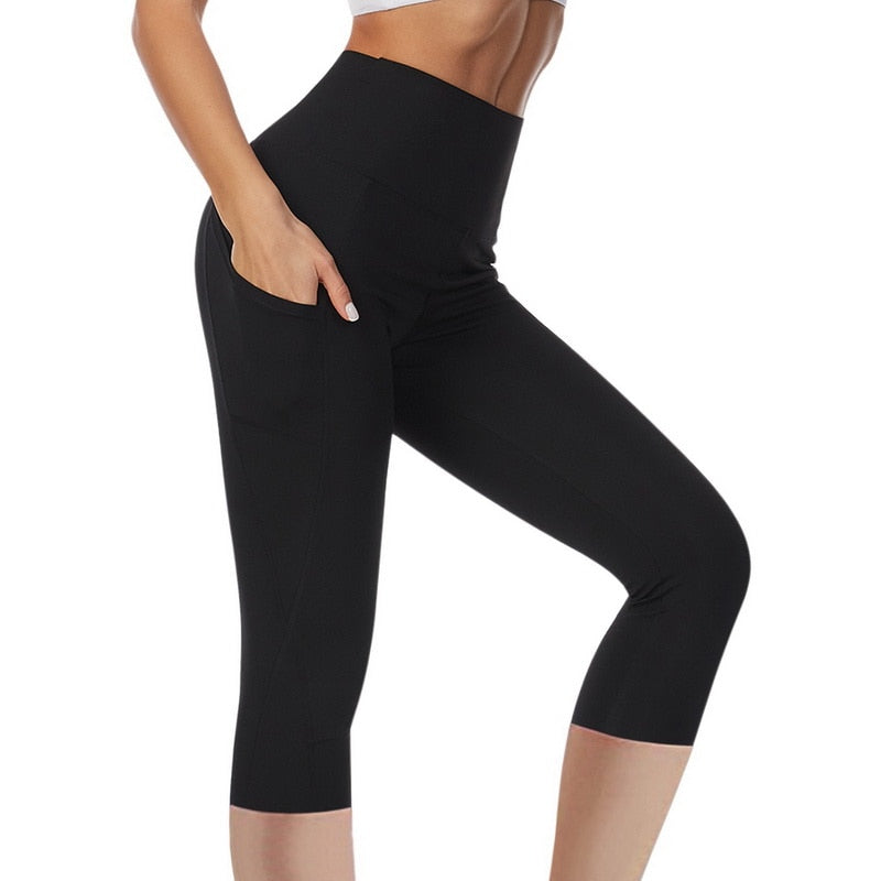 3/4 Yoga Pants Women Calf-Length Pants Capri Pant Sport Leggings Women Fitness Yoga Gym High Waist Leggins Black Dropshipping