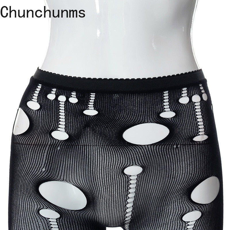 2022 Spring Sexy Hollow Out See Through Stocking Women Black Mesh Hole Tight High Waist Legging Club Streetwear Perspective Pant