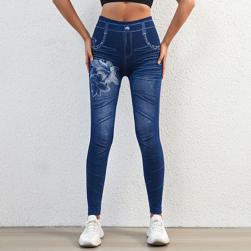 2022 Korean Fashion Retro Butterfly Print Elastic Pant Jeans Women Tight Summer Thin Leggings Female Clothing Casual Trousers