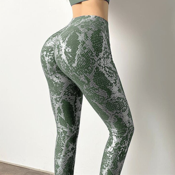 New Snakeskin Pattern Push Up Fitness Leggings Women Sexy Peach Hip Legging High Waist Sports Tight Stretch Yoga Pants