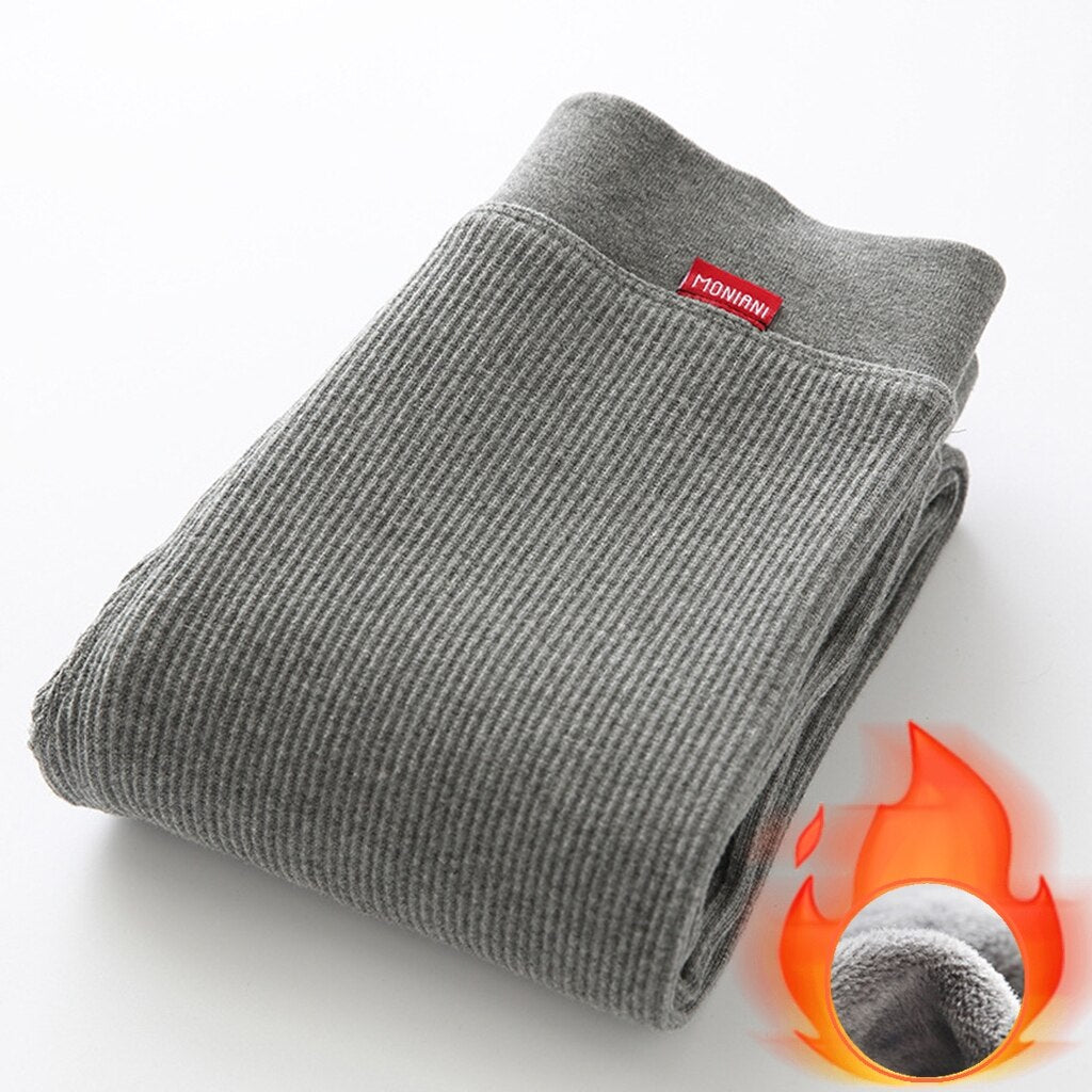 Winter Warm Leggings Women High Waist Ribbed Leggings Thicken Fleece Thermal Pants Casual Slim Solid Colors Elasticity Tights