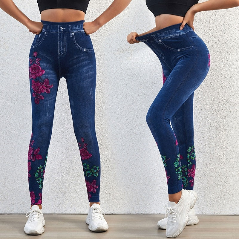 2022 Korean Fashion Retro Butterfly Print Elastic Pant Jeans Women Tight Summer Thin Leggings Female Clothing Casual Trousers