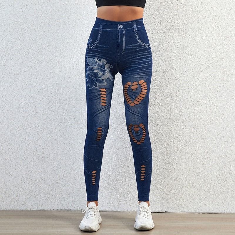 2022 Korean Fashion Retro Butterfly Print Elastic Pant Jeans Women Tight Summer Thin Leggings Female Clothing Casual Trousers