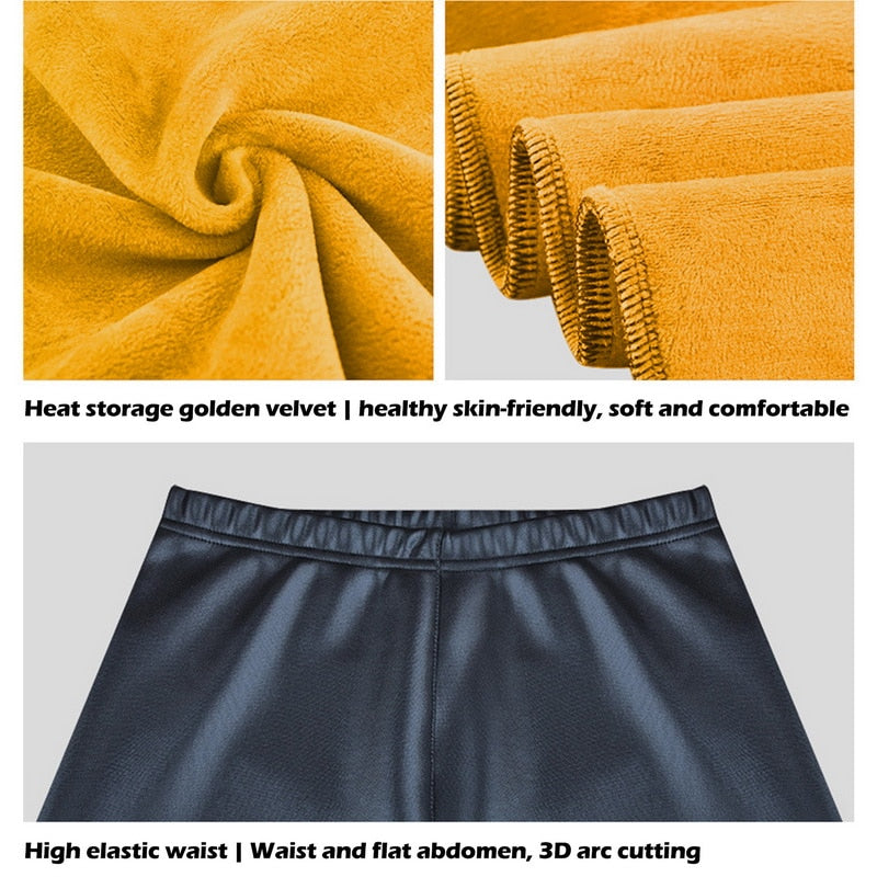 Winter Warm Pu Leather Leggings Women Sexy High Waist Thermal Tights Pants Thick Fleece Slim Black Stretchy Pants Leggings