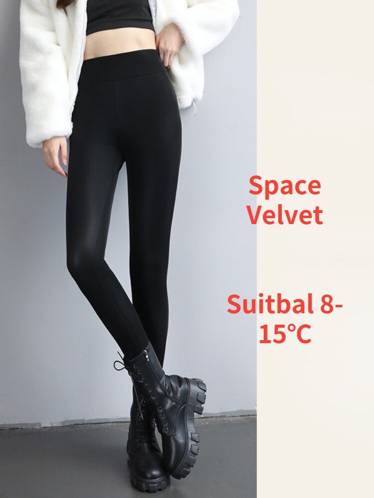Winter Leggings Women Warm  Leather High Waisted Strengthed Thick Velvet Black Slimming Faux Pu Leather Leggings for Women