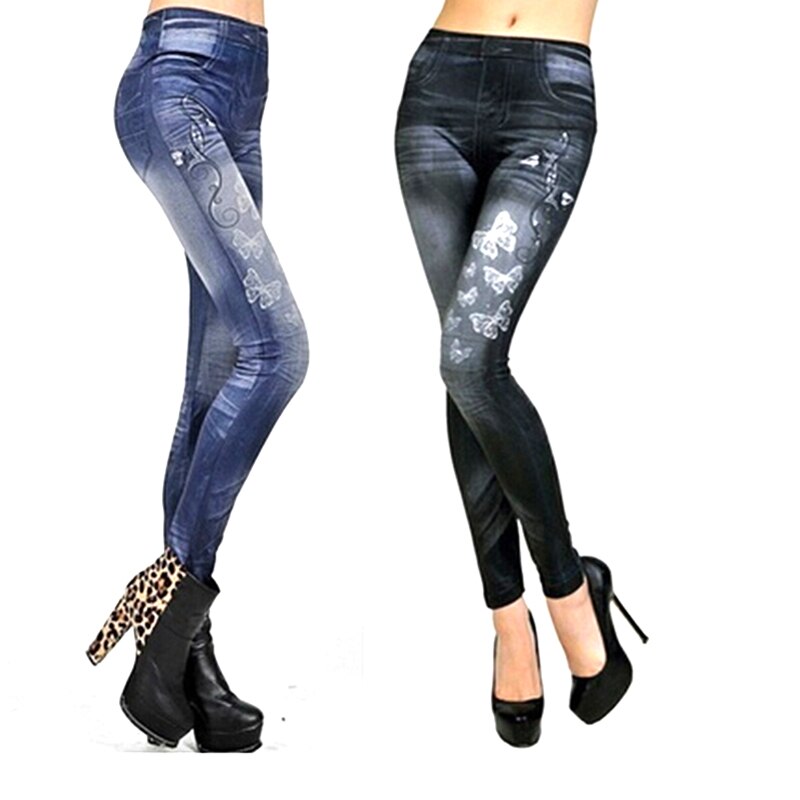 GAOKE High Quality Women Leggings Butterfly Printing Leggin Skinny Jeans Legging Female Casual Denim Legging