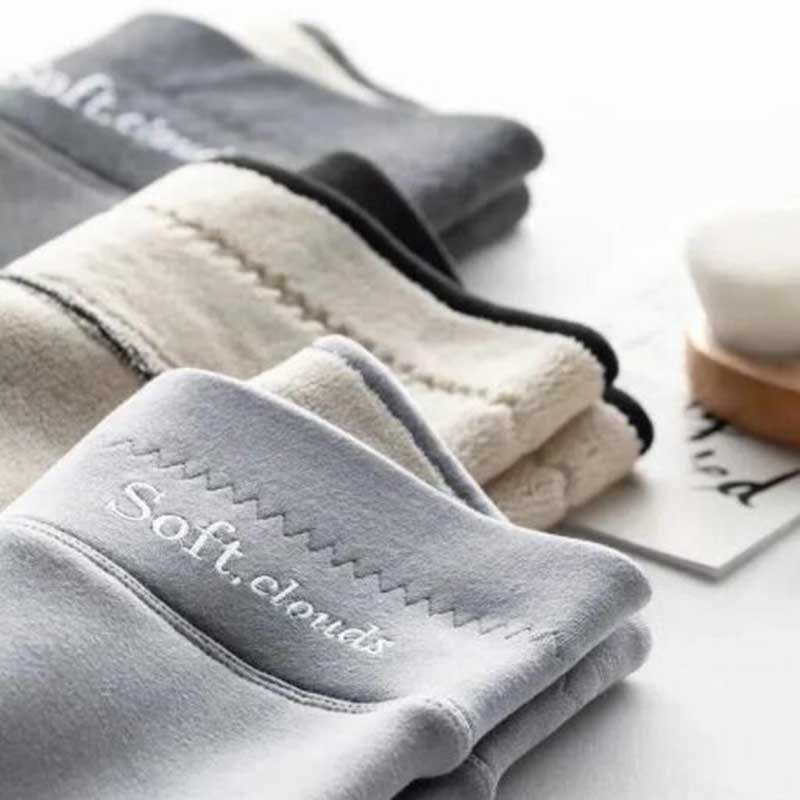 Soft Clouds Fleece Leggings Casual Warm Winter Solid Pants High Waist Plush Thickened Leggings Warm Bottomed Cotton Trousers