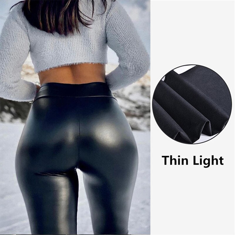 New PU Pants Womens Leather Leggings Pants Push Up Hip Skinny Sexy High Waist Trousers Slim Legging