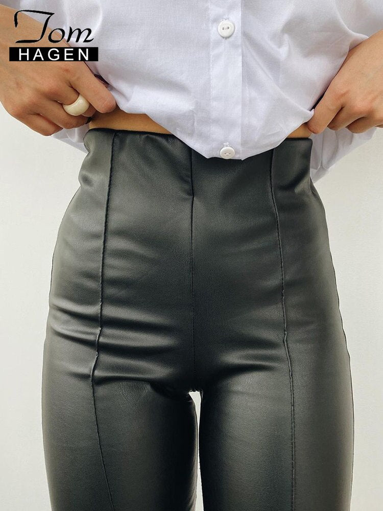 Black Pu Leather Leggings Women Winter Sexy Slimming Tights Stretch Pants Soft High Waist Thin Fleece Warm Leggings for Women