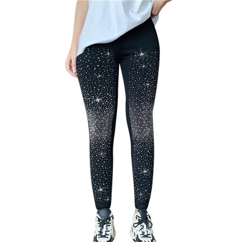 2022 Winter Diamond Leggings Women Sexy Fashion Shiny Tights Female Slim Rhinestone Nylon Pants Women's Warm Tights