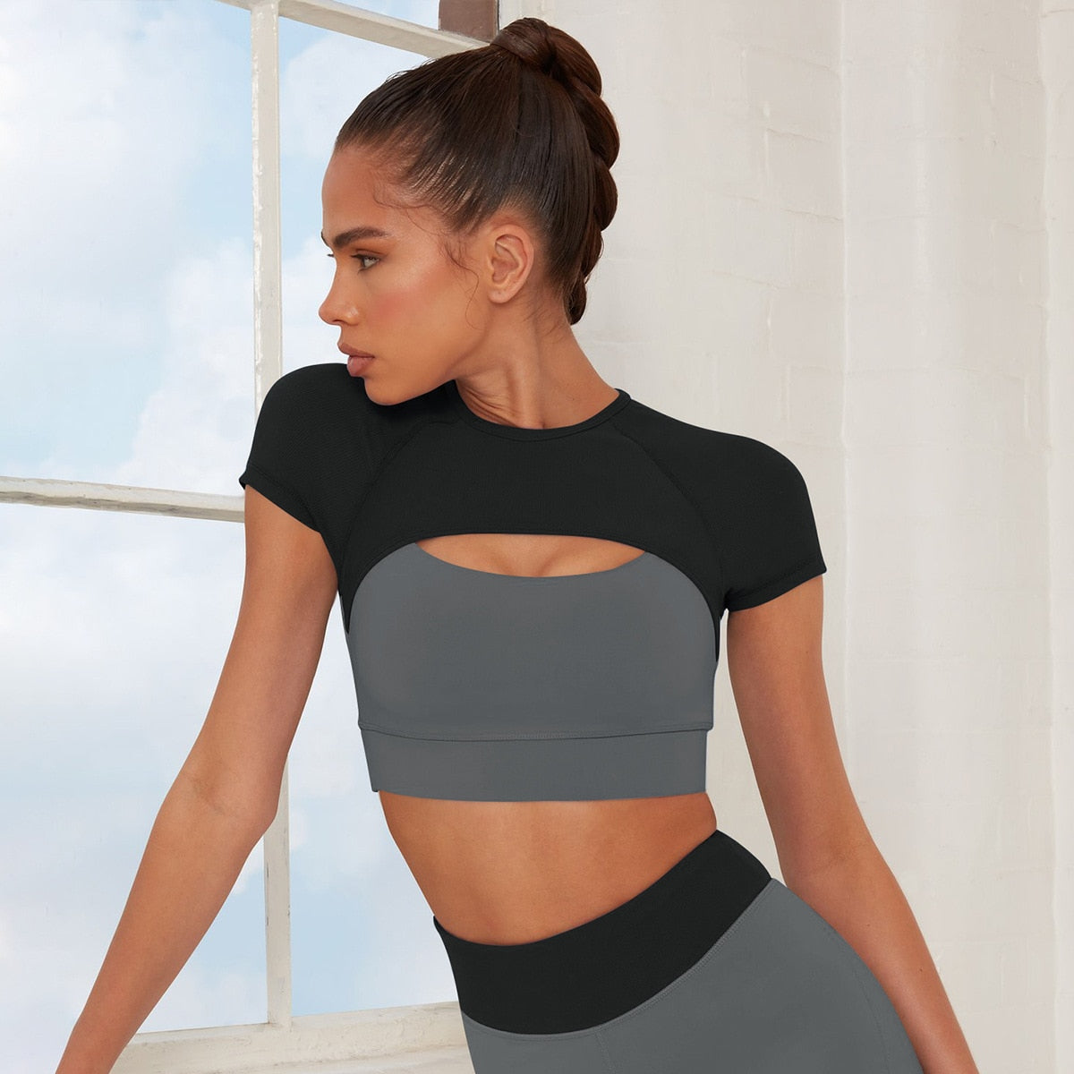 7 Pieces Sets Beautiful Back Double Layer Shorts Seamless Leggings Bra Zipper Top Cycling Running Fitness Pants Gym Yoga Suits