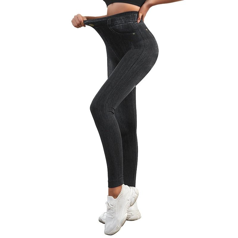 Women Leggings Faux Denim Jeans Leggings Sexy High Waist Tight Pants Hip Lifting Work Out Tights Slim Fitness Leggins 2022 New