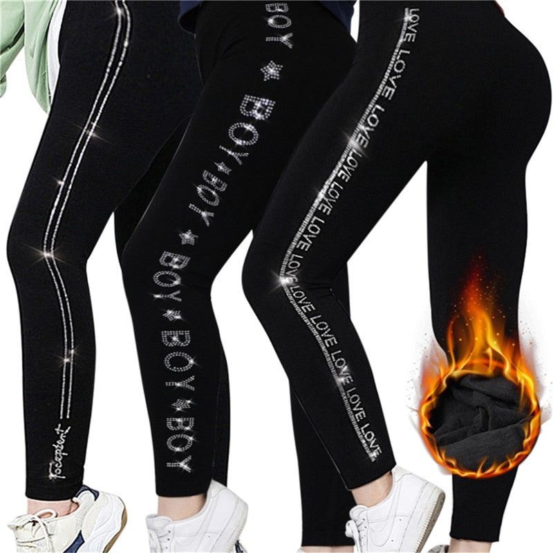 2022 Winter Diamond Leggings Women Sexy Fashion Shiny Tights Female Slim Rhinestone Nylon Pants Women's Warm Tights