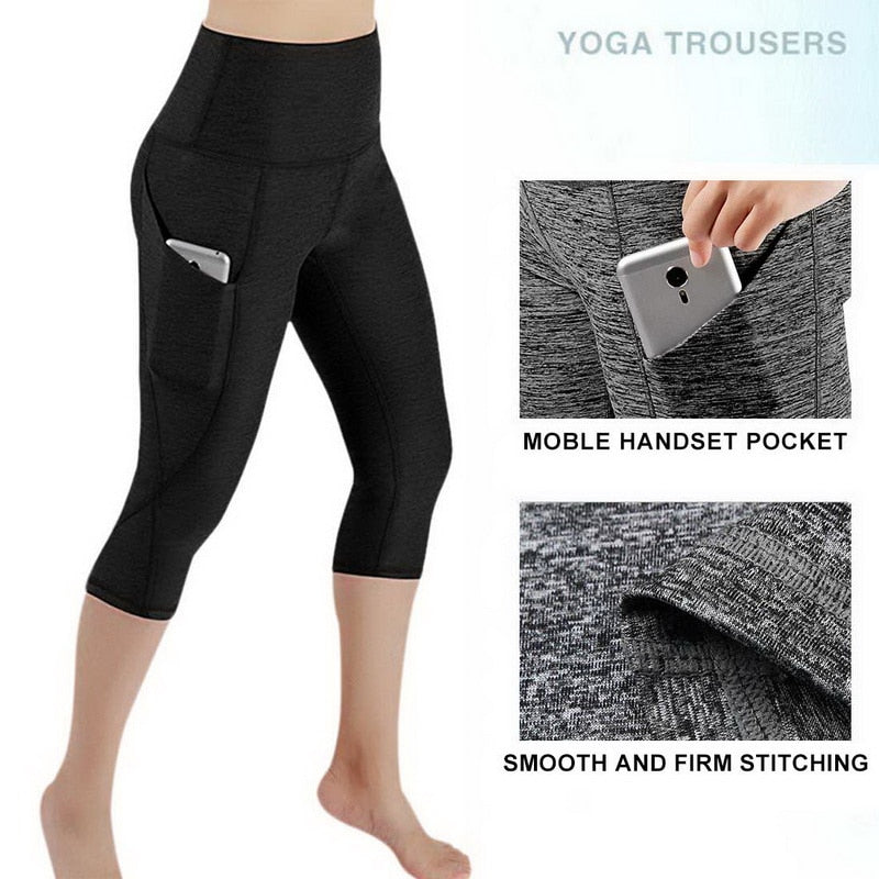 3/4 Yoga Pants Women Calf-Length Pants Capri Pant Sport Leggings Women Fitness Yoga Gym High Waist Leggins Black Dropshipping