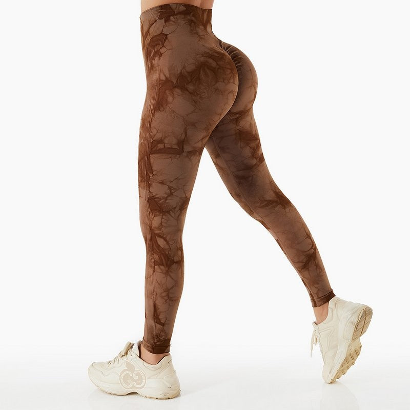 Women Fitness Workout Sport Gym High Waist Seamless Booty Marble Tie Dye Scrunch Butt Pant Yoga Leggings