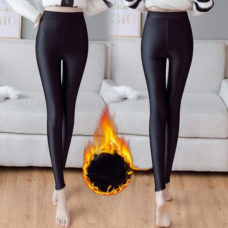 Women Winter Leggings Warm Leggins High Waist Solid Color Women Leggings Stretchy Black Leggings