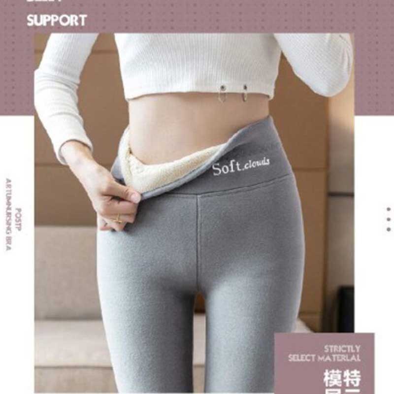 Soft Clouds Fleece Leggings Casual Warm Winter Solid Pants High Waist Plush Thickened Leggings Warm Bottomed Cotton Trousers