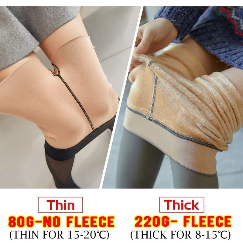 2022 Winter Woman Pantyhose Translucent Wool Sock Pants Winter Stocking Fleece Lined Tights Thermal Pants Legging Fake Pantyhose