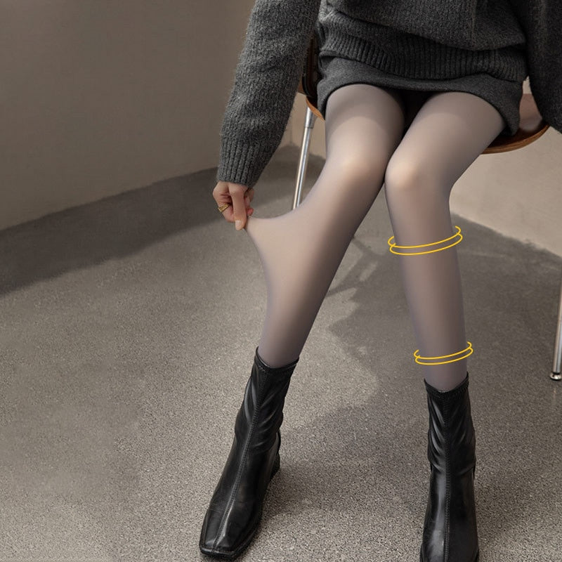 Thermal Pantyhose Women Thicken Stockings Fake Translucent Stockings High Waist Elastic Fleece Lined Socks Slim Tights Legging