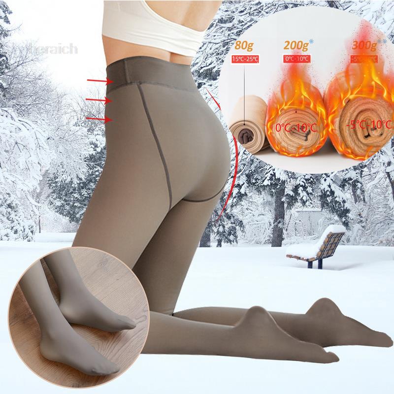 Fake Translucent Velvet Winter Leggings Women Sexy Push Up Thick Tights Fleece Pantyhose Winter Thermal Stockings Socks Panty
