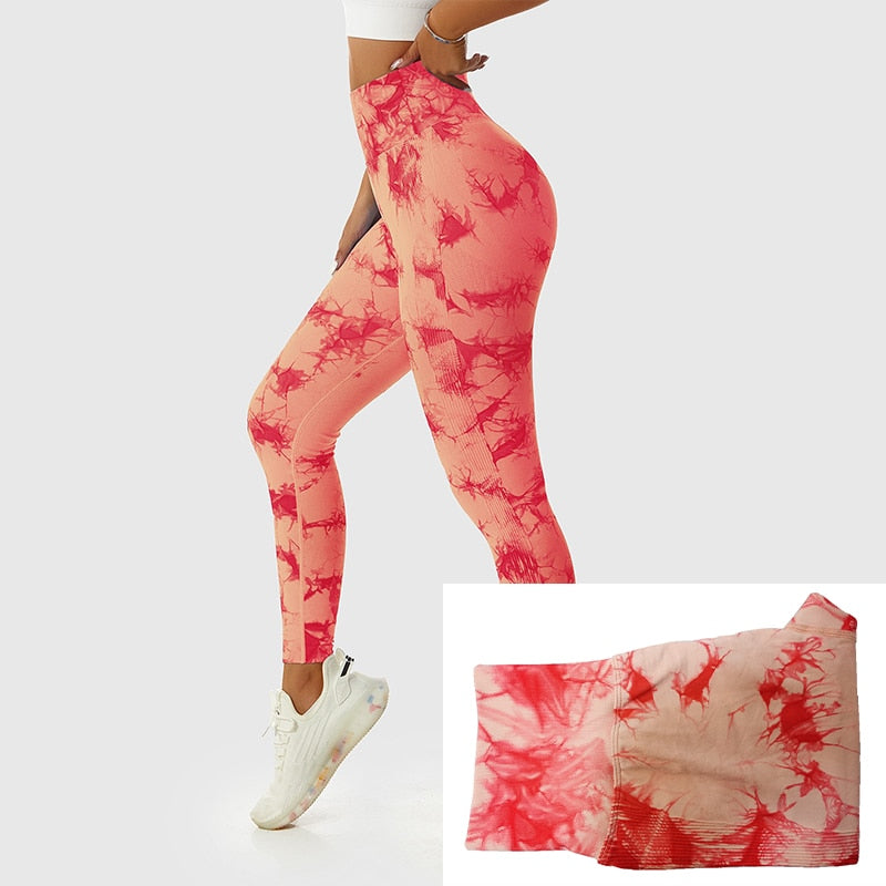 Women Fitness Workout Sport Gym High Waist Seamless Booty Marble Tie Dye Scrunch Butt Pant Yoga Leggings