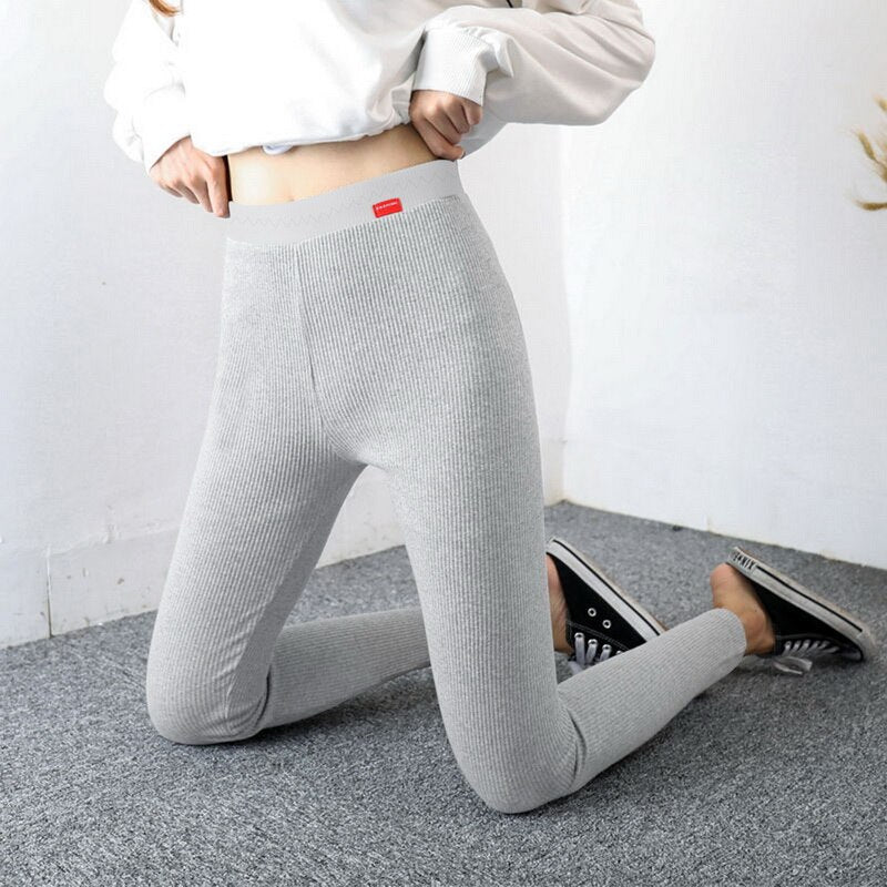 Winter Ribbed Knit Leggings Women'S Slimming Velvet Cotton Tights Black Stretch Gray Thick Warm Leggings For Women With Fleece