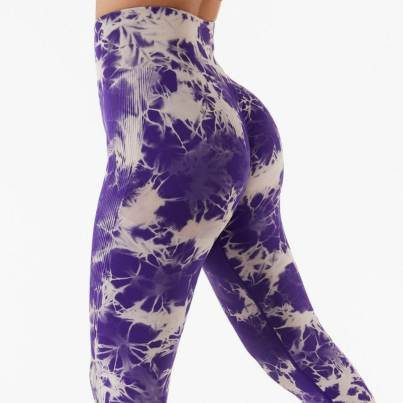 Women Fitness Workout Sport Gym High Waist Seamless Booty Marble Tie Dye Scrunch Butt Pant Yoga Leggings