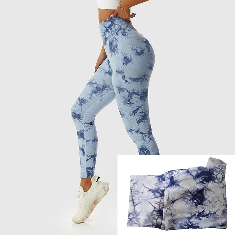 Women Fitness Workout Sport Gym High Waist Seamless Booty Marble Tie Dye Scrunch Butt Pant Yoga Leggings