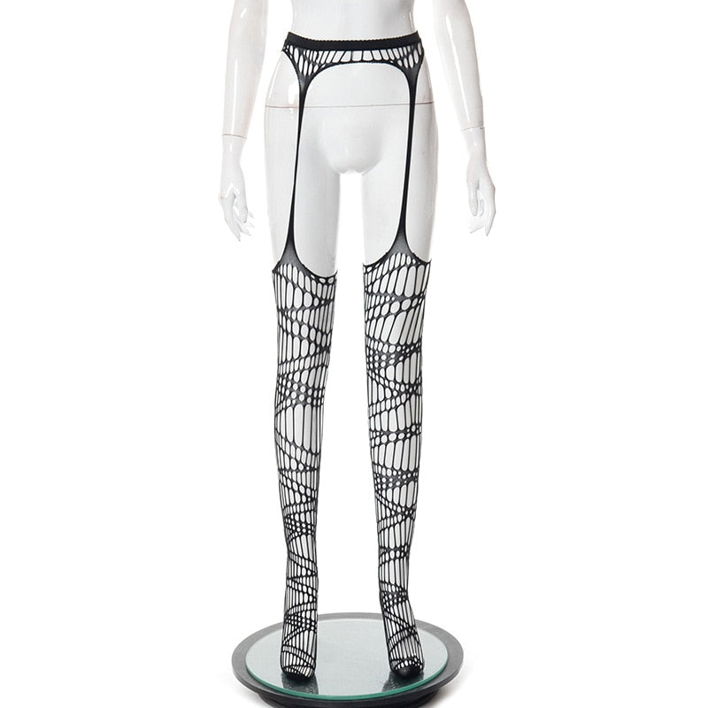 2022 Spring Sexy Hollow Out See Through Stocking Women Black Mesh Hole Tight High Waist Legging Club Streetwear Perspective Pant