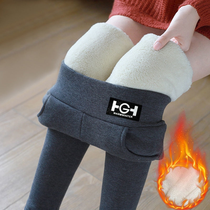 2022 Winter Woman Thick Fleece Leggings Thermal Tights Ladies Female Warm Lambwool Cashmere Leggings Pants Pantyhose With Pocket
