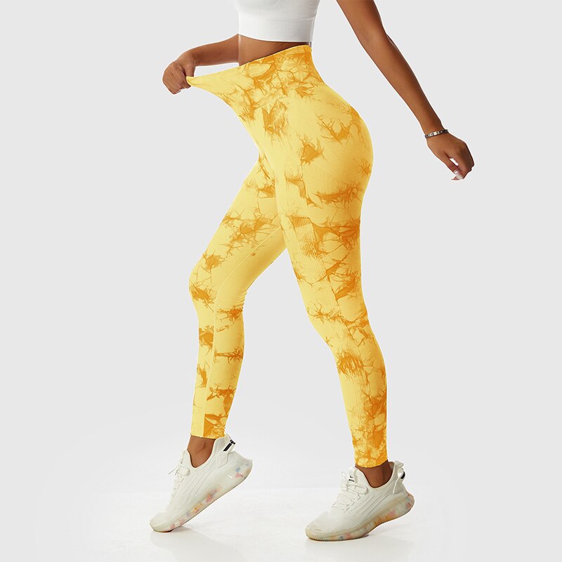 Women Fitness Workout Sport Gym High Waist Seamless Booty Marble Tie Dye Scrunch Butt Pant Yoga Leggings