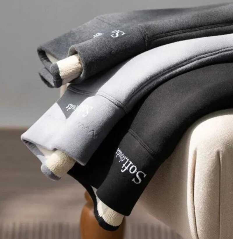 Soft Clouds Fleece Leggings Casual Warm Winter Solid Pants High Waist Plush Thickened Leggings Warm Bottomed Cotton Trousers