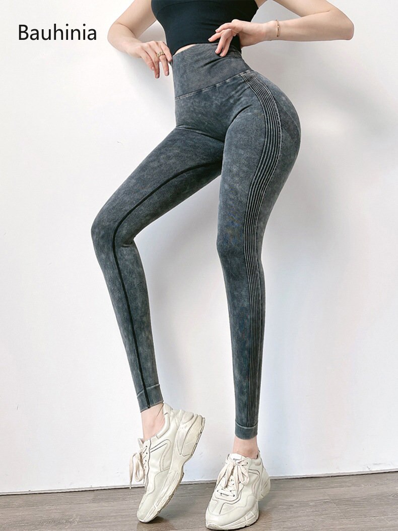Women Washed Denim Yoga Pants High Waisted Gym Leggings Butt Lift Push Up Workout Sport Tights Pants Tights Fitness Gym Clothing