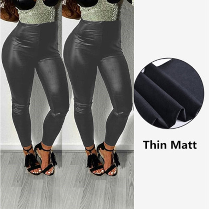 Pantalones Black PU Leather Pants Women High Waist Skinny Push Up Leggings Elastic Trousers Warm fleece Body sculpting Leggings