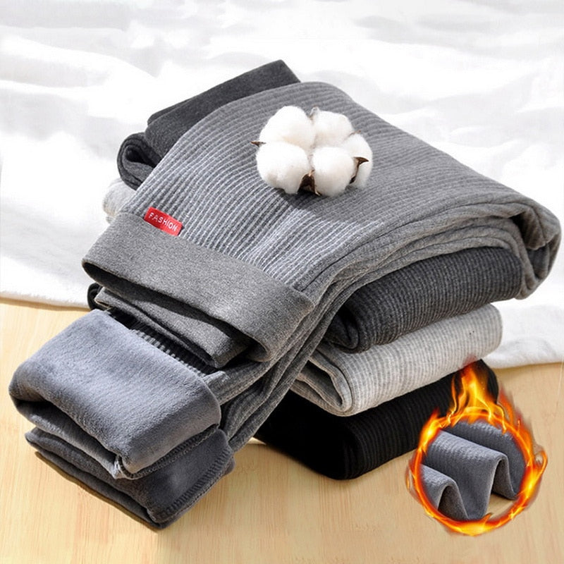 Winter Ribbed Knit Leggings Women'S Slimming Velvet Cotton Tights Black Stretch Gray Thick Warm Leggings For Women With Fleece