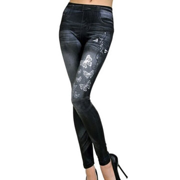 GAOKE High Quality Women Leggings Butterfly Printing Leggin Skinny Jeans Legging Female Casual Denim Legging
