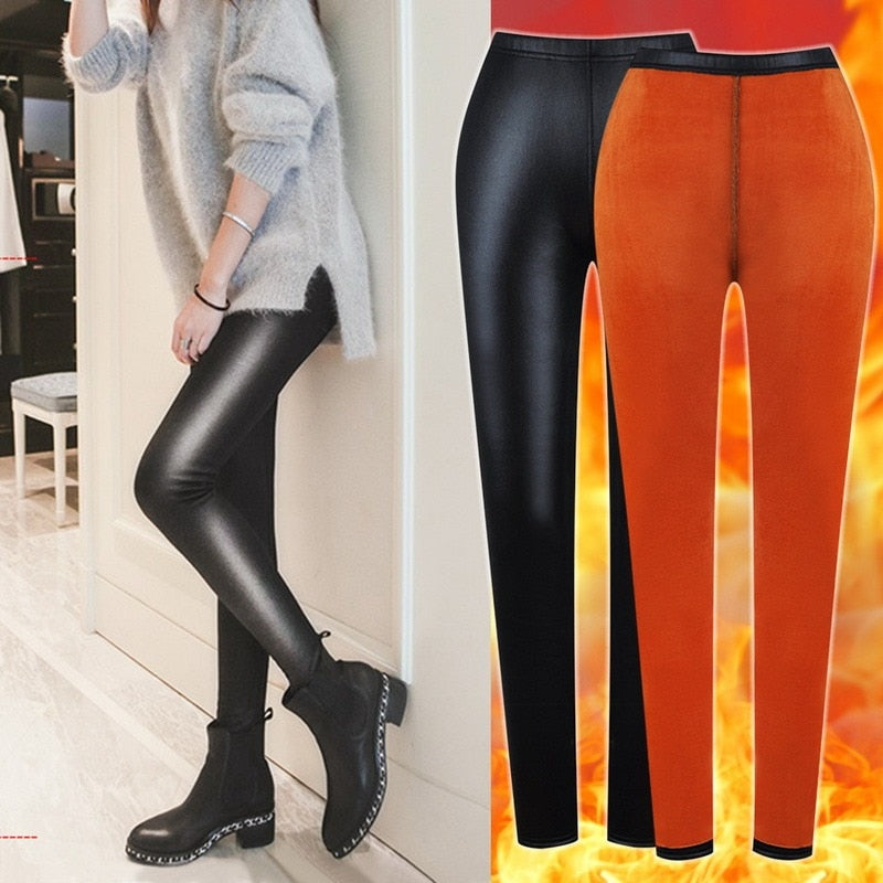 Sexy Leather Spring Autumn Warm Thermal Pantyhose Women Sock Pants Stockings Panty High Waist Slim Tights Leggings