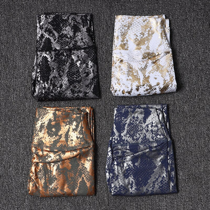 New Snakeskin Pattern Push Up Fitness Leggings Women Sexy Peach Hip Legging High Waist Sports Tight Stretch Yoga Pants