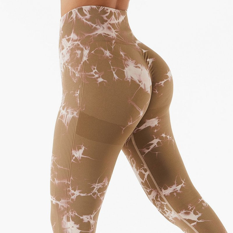 Women Fitness Workout Sport Gym High Waist Seamless Booty Marble Tie Dye Scrunch Butt Pant Yoga Leggings