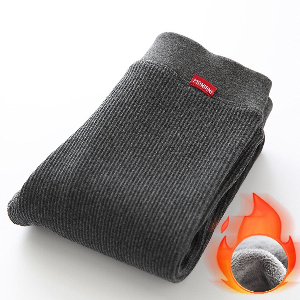 Winter Warm Leggings Women High Waist Ribbed Leggings Thicken Fleece Thermal Pants Casual Slim Solid Colors Elasticity Tights