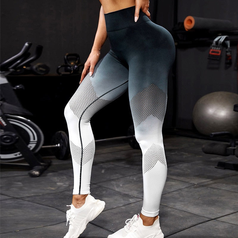 Sexy Hollow Leggings Push Up Breathable Yoga Pants Women High Waist Seamless Fitness Leggins Gradient Butt Lift Sports Tights