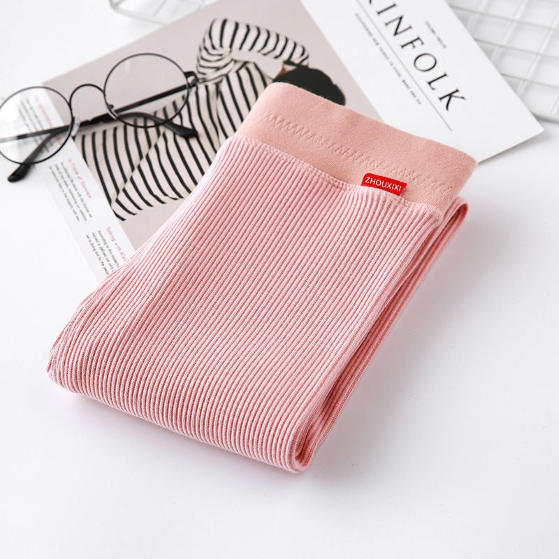 Winter Warm Leggings Women High Waist Ribbed Leggings Thicken Fleece Thermal Pants Casual Slim Solid Colors Elasticity Tights